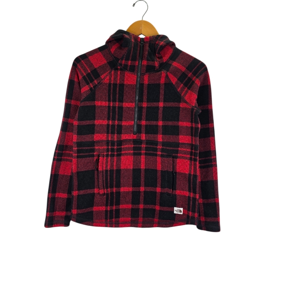 The North Face Women's Campshire 2.0 Sherpa Hoodie Red Black Plaid 1/2 Zip Sz XS